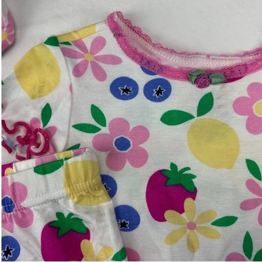 Btween‎ Baby Girls 18M Bamboo Fruit Floral Print Pajama Set Top Pants Headband